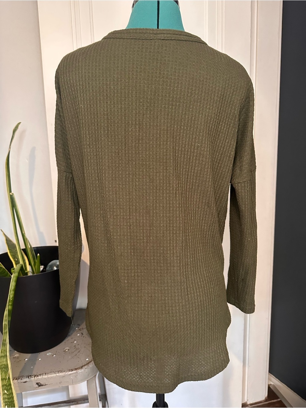 Iwollence Knit Top with Tie Hem in Olive - Picture 2 of 7